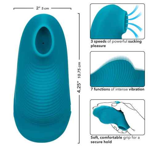 Envy™ Handheld Suction Massager in Teal Blue with 3 Suction Speeds and 7 Vibration Functions, USB Rechargeable Silicone Full Body Massager Vibrators