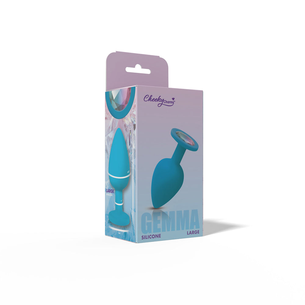 Gemma 3.76 Inch Cheeky Charms Clear Iridescent Teal Silicone Large – Vibrant Tapered Butt Plug > Anal Range > Jewel Butt Plugs