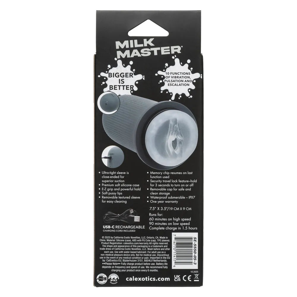 Milk Master Grip-N-Stroke (Grey) – Rechargeable Vibrating Masturbator Gray > Sex Toys For Men > Masturbators > Vibrating