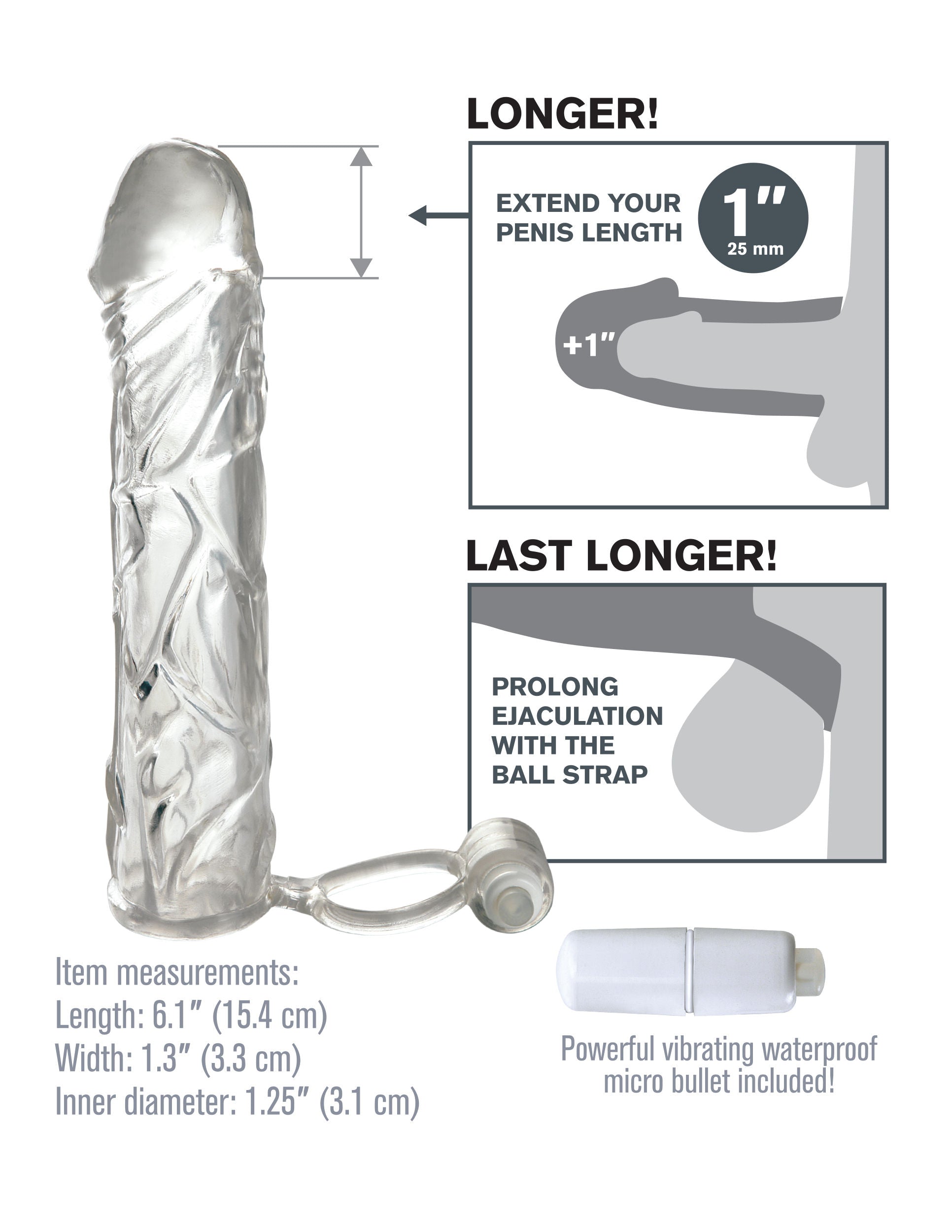 Fantasy XTensions Clear Vibrating Penis Sleeve Adult Toy Cock Rings Vibrating