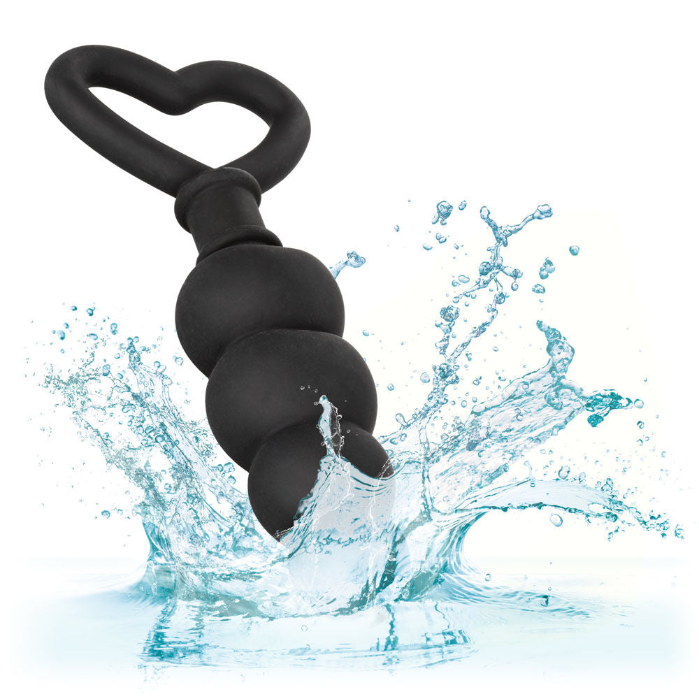 Silicone Anal Love Probe with Heart-Shaped Finger Loop Plug Black Butt Plugs