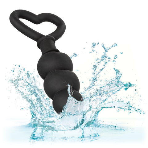 Silicone Anal Love Probe with Heart-Shaped Finger Loop Plug Black Butt Plugs
