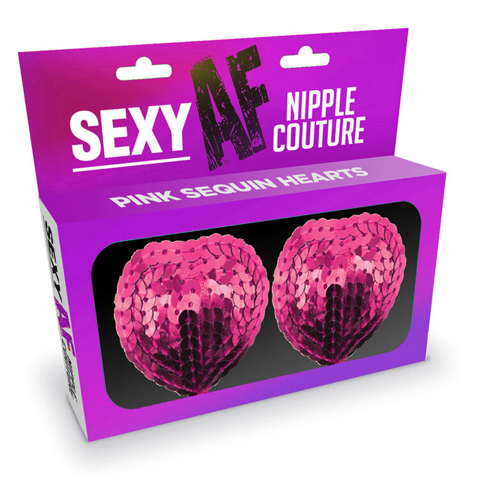 Sexy Af Nipple Couture Hearts Sequin Reusable Nipple Pasties Pink Pasties