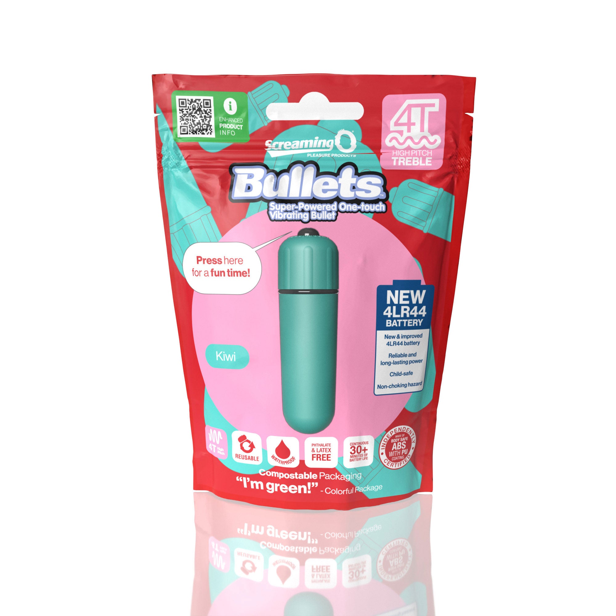 Screaming O 4T Bullet Vibrator Kiwi Green with 5-Speed Treble Motor and Waterproof Compact Design BULLETS