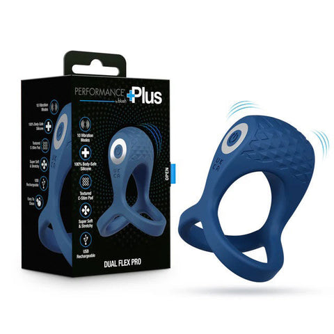 Performance Plus Dual Flex Pro (Blue) – Premium Cock Ring and Ball Strap with 10 Vibration Modes > Cock Ring > Vibrating