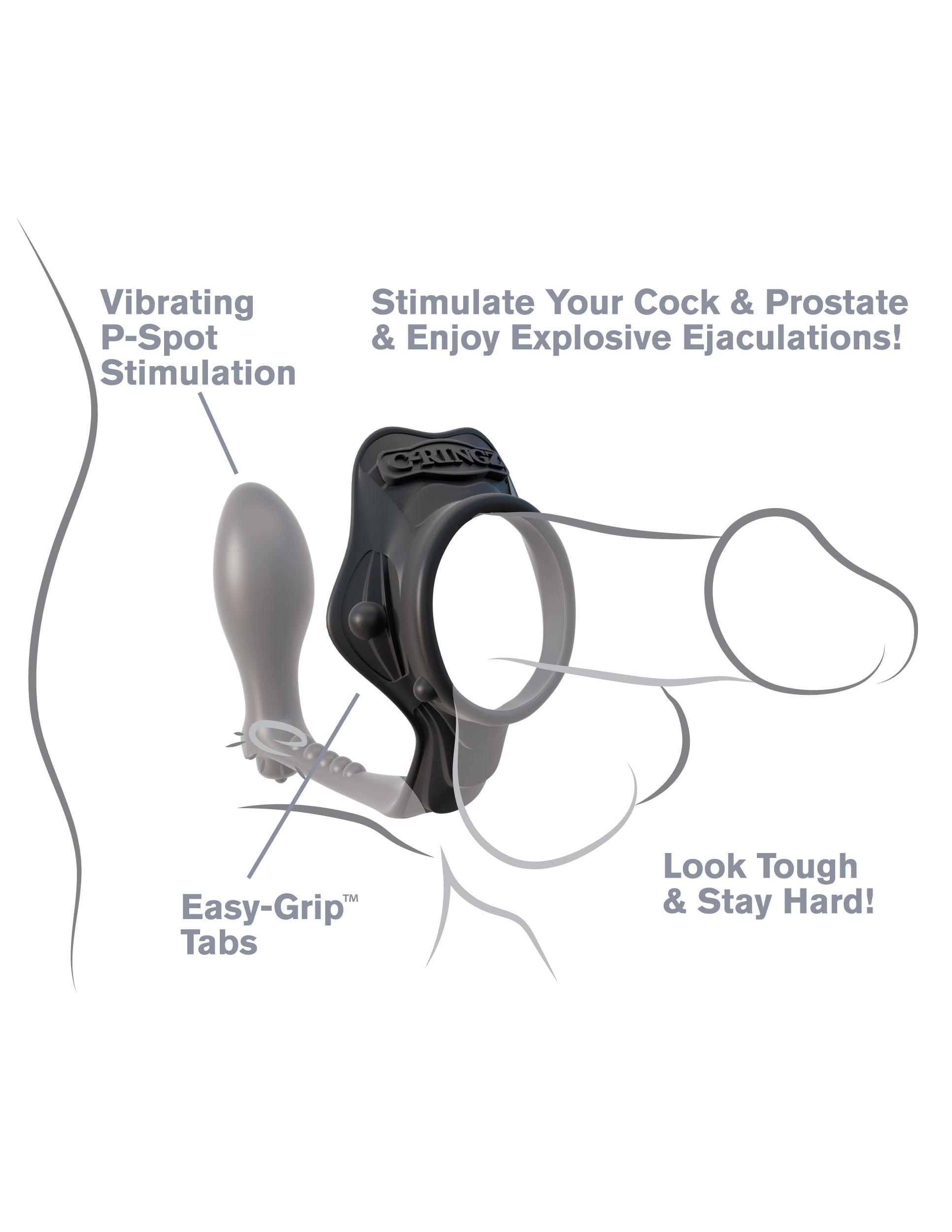 Fantasy Silicone Rock Hard Ass Gasm Performance C-Ring Black > Anal Range > Prostate Plugs