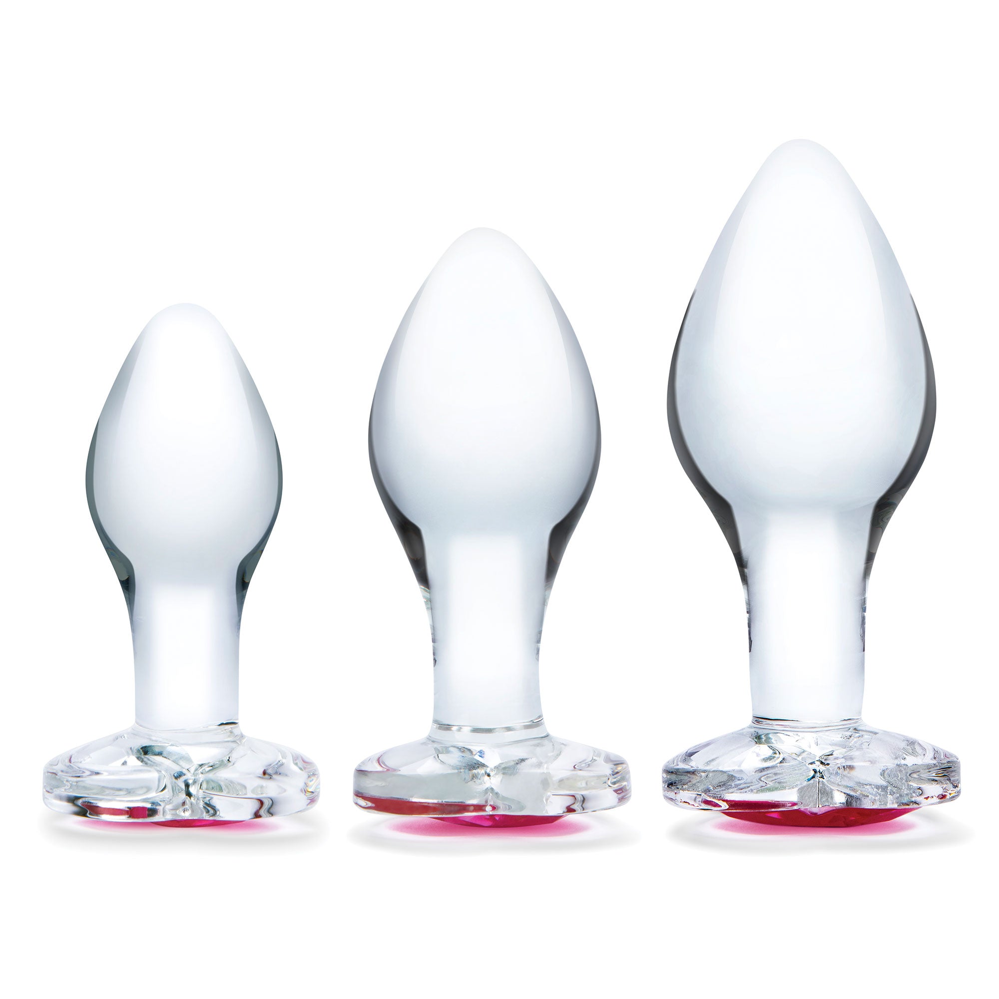 Glas 3 Inch 3.5 Inch 4 Inch 3PC Heart Jewel Clear Glass Anal Training Kit > Sex Toys > Glass