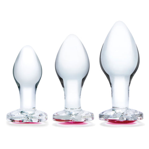 Glas 3 Inch 3.5 Inch 4 Inch 3PC Heart Jewel Clear Glass Anal Training Kit > Sex Toys > Glass