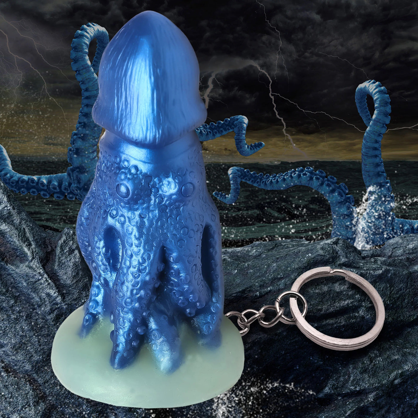 Blue Cocktopus Keychain Adult Novelty Keyring for Fantasy Fans Gag Gifts & Novelties