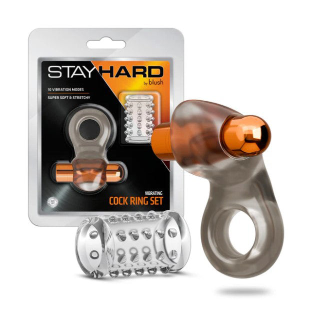 Stay Hard Vibrating Cock Ring Set With Textured Sleeve – Vibrating Cock Ring Multi > Cock Ring > Vibrating