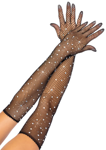 Rhinestone Fishnet Long Opera Gloves Black for Adult Intimacy Black > Clothes > Accessories