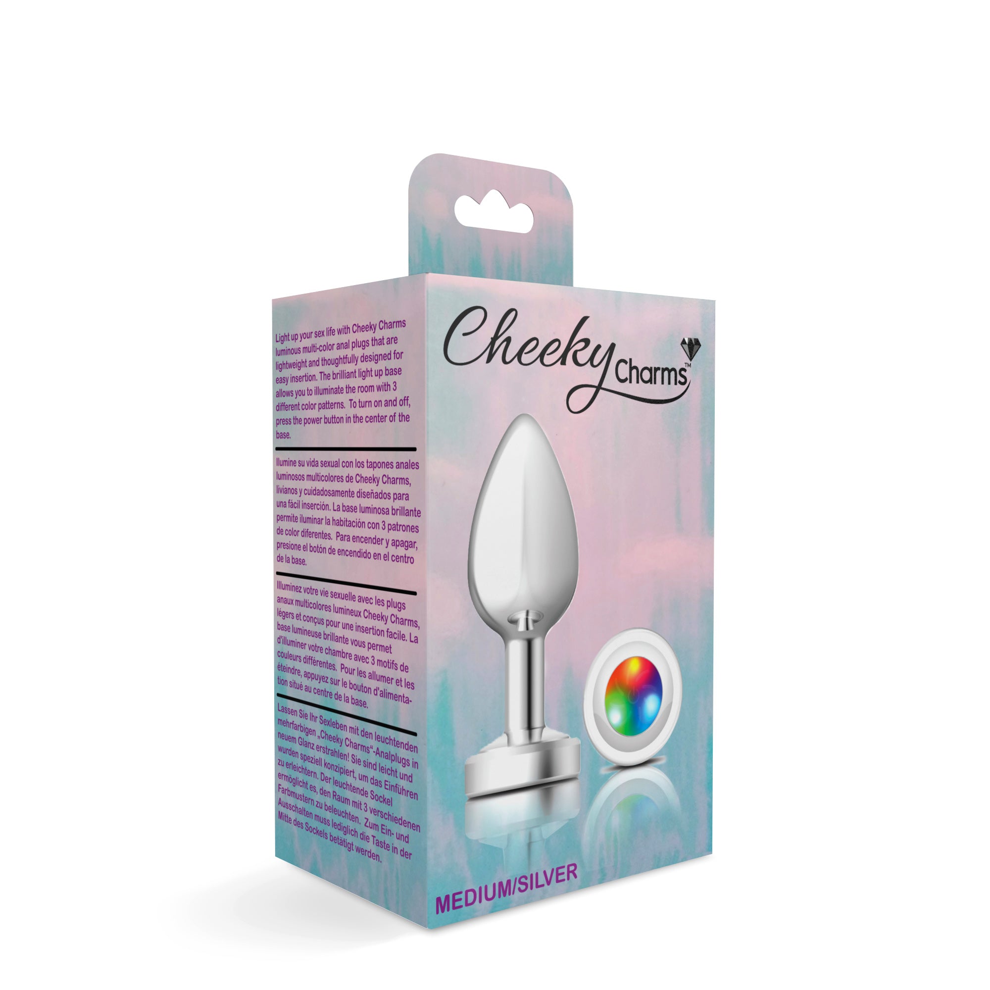 Light Up Silver Metal Anal Plug Medium with Multi-Color Glow Butt Plugs