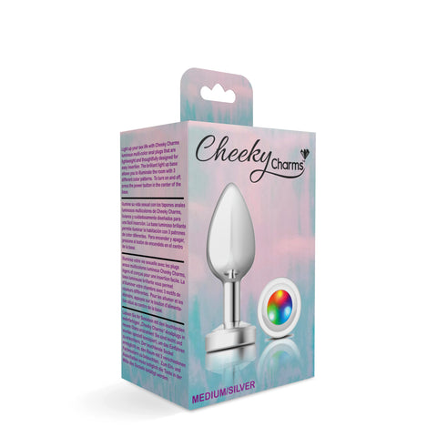 Light Up Silver Metal Anal Plug Medium with Multi-Color Glow Butt Plugs