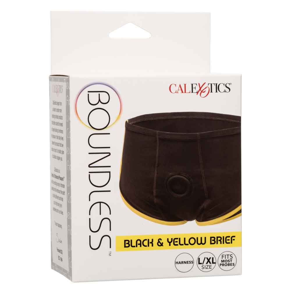 Boundless Black and Yellow Brief – Harness Black L XL > Dildos > Strap On Harnesses