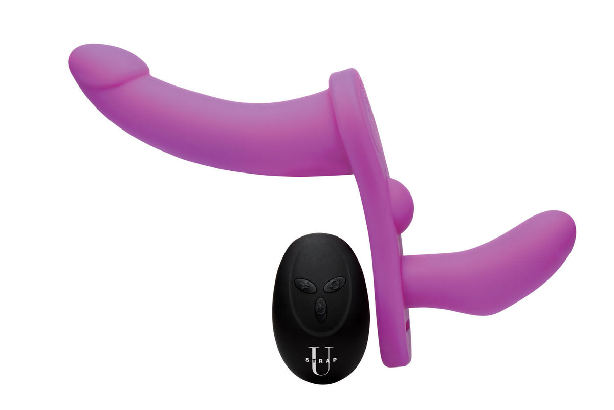 Double Take 10x 10.75 Inch (Purple) – Remote-Controlled Vibrating Double Penetration Adjustable Strap-On Purple > Dildos > Strap On Dildos
