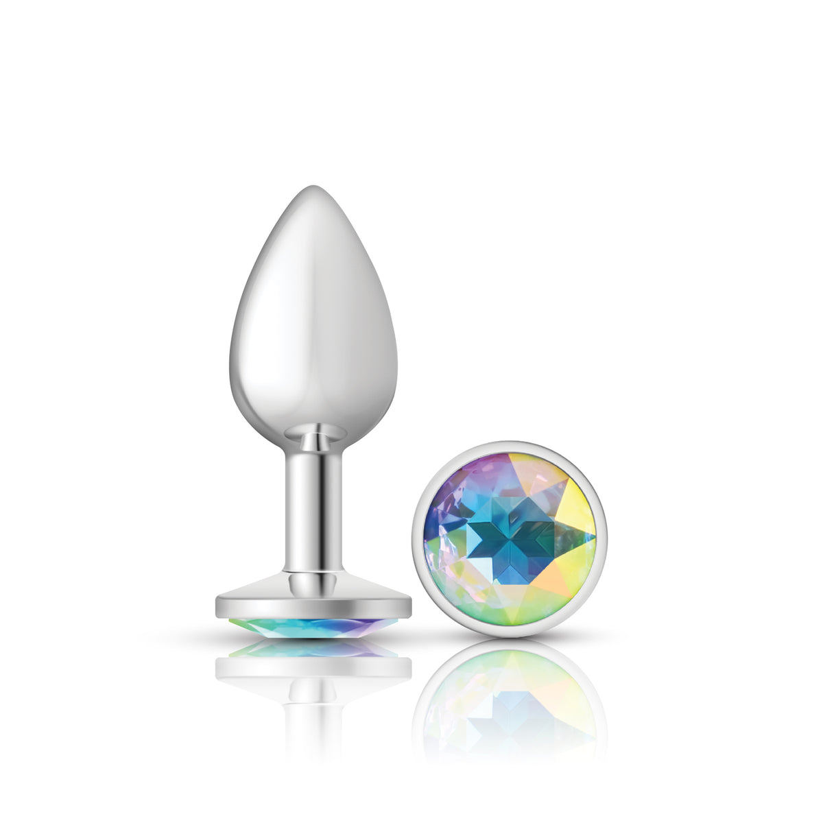 Cheeky Charms Silver Round Butt Plug with Clear Iridescent Jewel Small (6.78cm) Clear Small > Anal Range > Jewel Butt Plugs