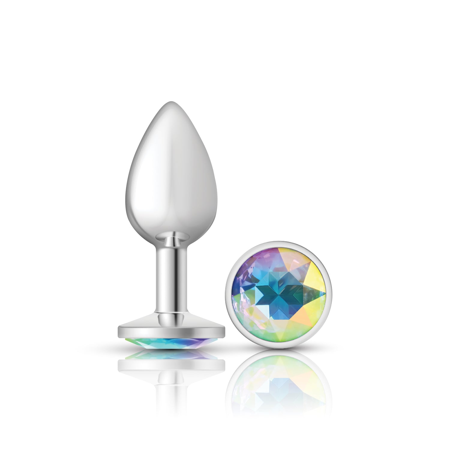 Cheeky Charms Silver Round Butt Plug with Clear Iridescent Jewel Small Clear Small > Anal Range > Jewel Butt Plugs