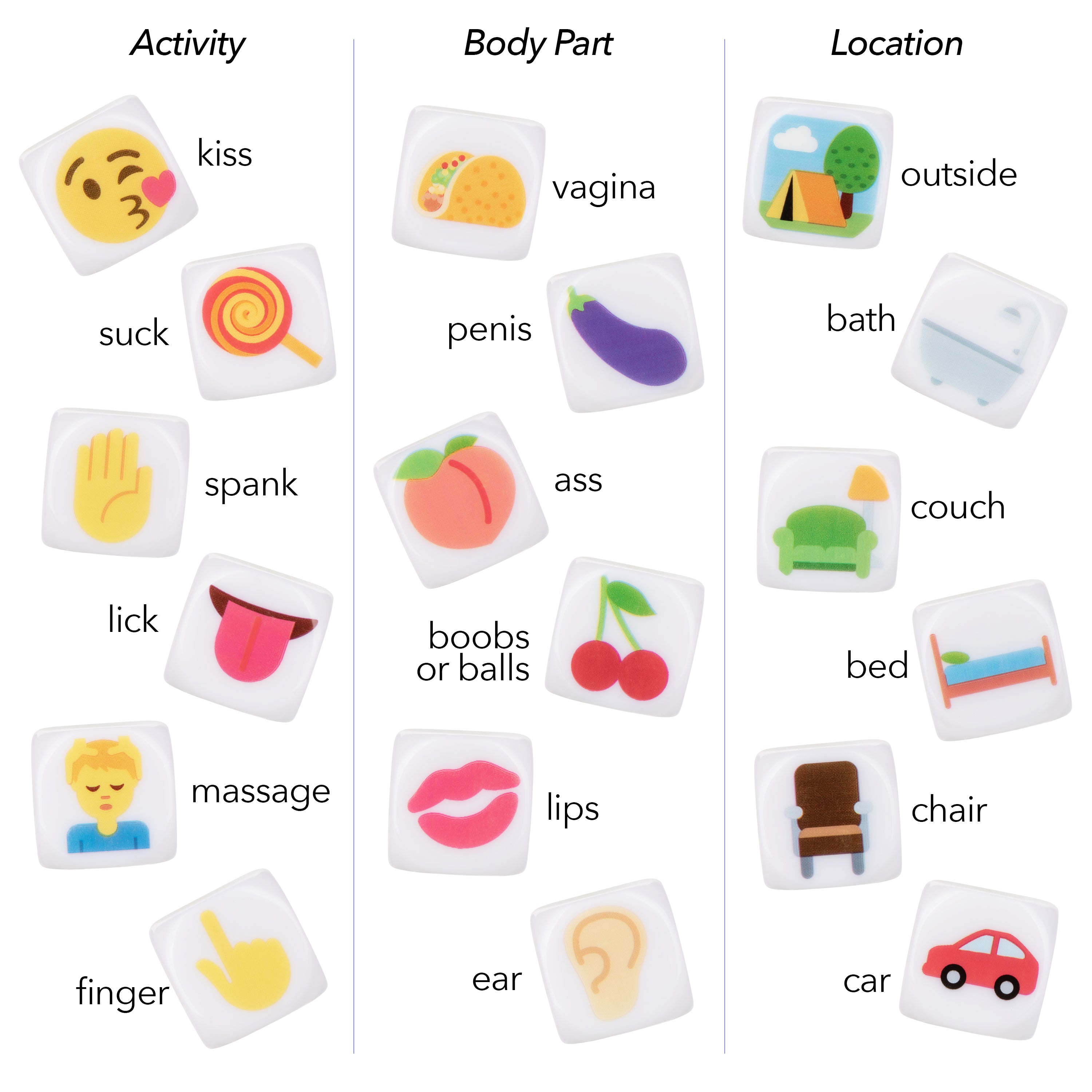 CalExotics Emojigasm Dice Naughty Acrylic Game for Couples 3 Piece Set Games