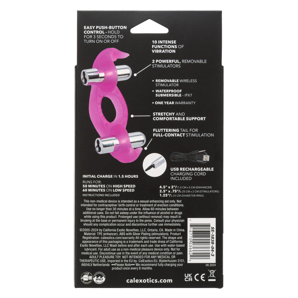 Silicone Triple Orgasm Erection Enhancer Pink Rechargeable Vibrator Cock Rings Vibrating