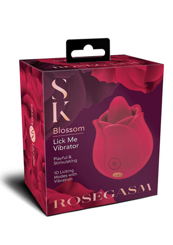 Rose Blossom Licker Tongue Vibrator with 10 Modes Red Silicone Rose Stimulators