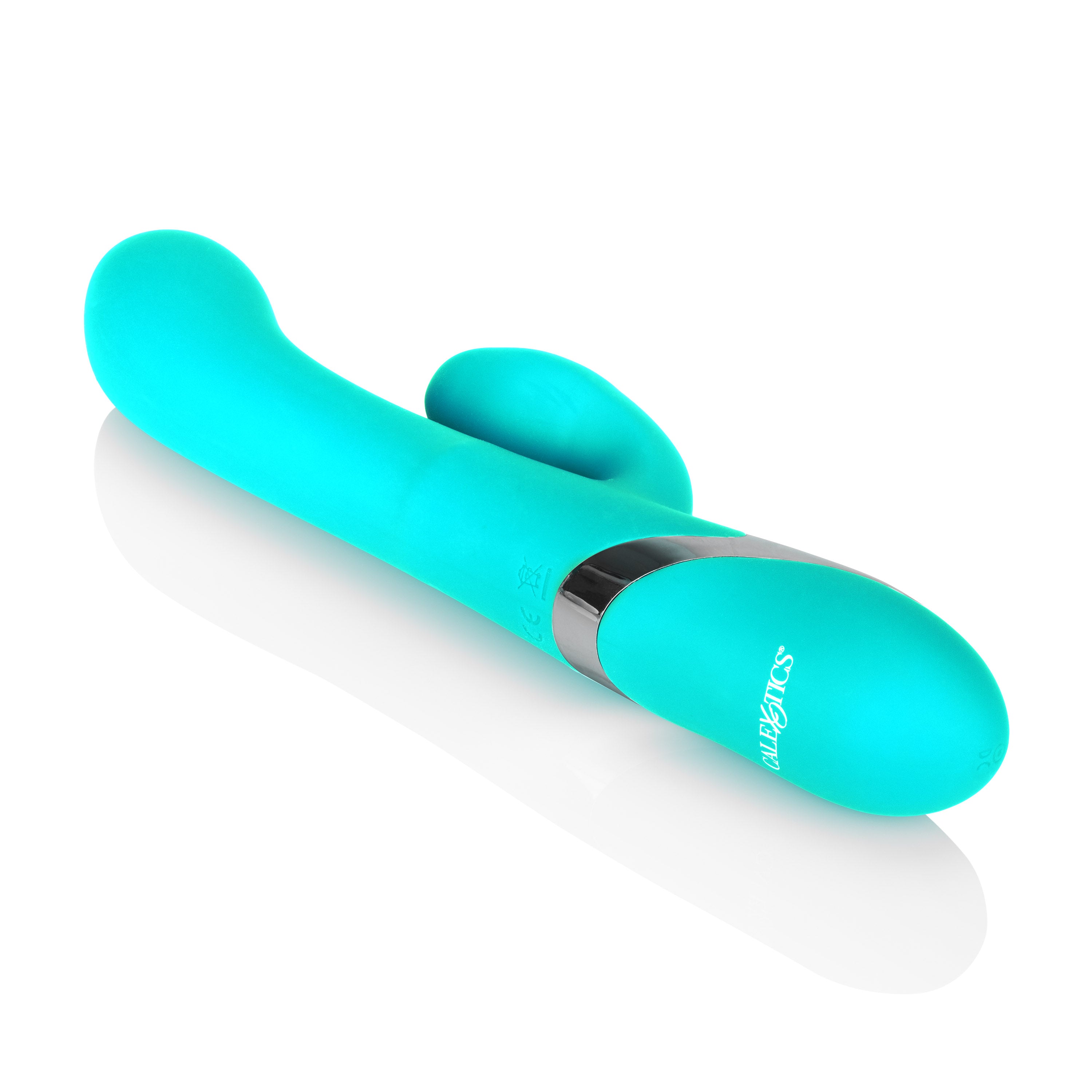 Enchanted Lover Vibrating Massager with Rotating Beads and Clitoral Stimulator in Teal Silicone VIBRATORS-RABBIT
