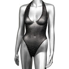 Radiance Plus Size Deep V Black Rhinestone Mesh Body Suit Size Up to 3X > Clothes > Plus Size Lingerie