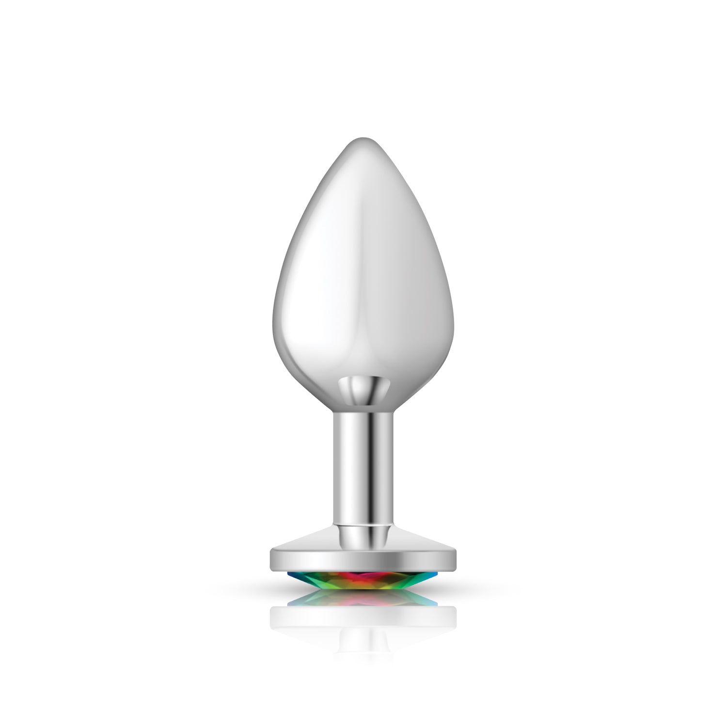 Cheeky Charms Silver Round Butt Plug with Rainbow Jewel Medium > Anal Range > Jewel Butt Plugs