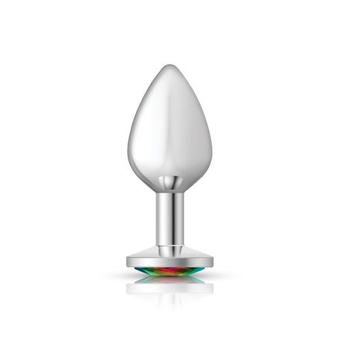 Cheeky Charms Silver Round Butt Plug with Rainbow Jewel Medium > Anal Range > Jewel Butt Plugs