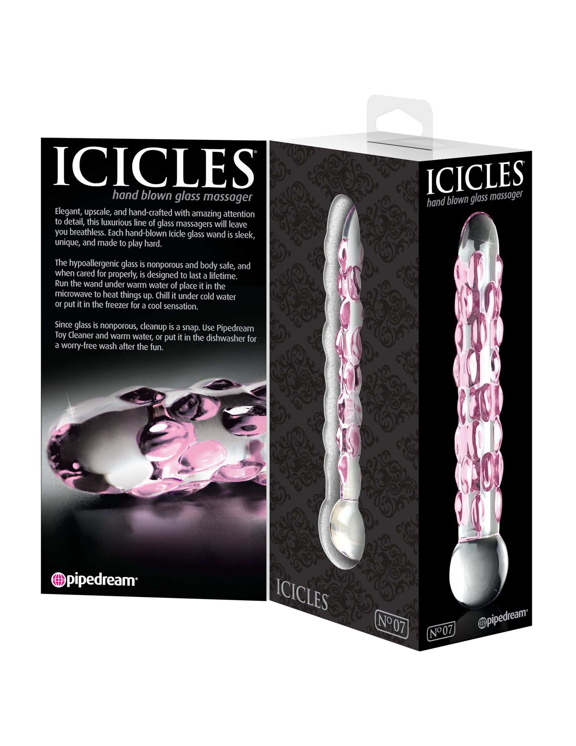 Icicles No. 7 (Clear/Pink) – Luxury Hand-Blown Glass Massager