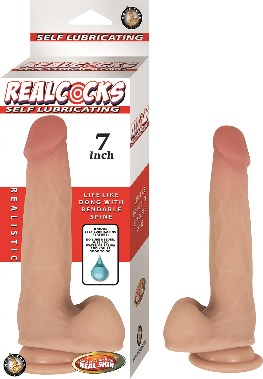 RealCocks Self Lubricating Bendable Dong 7 Inch Flesh Toy Beige Dongs Realistic