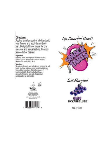 Smack Tarts Sour Grape Flavoured Lubricant 120 ml Tube Flavoured Lube