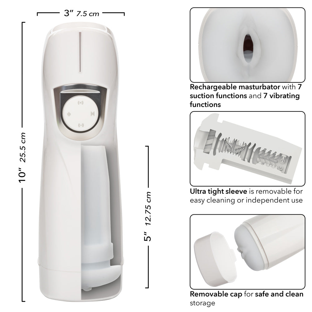 Optimum Power Lifelike Pulsar Stroker Rechargeable White Male Masturbator with Vibration and Suction Functions Strokers - Auto