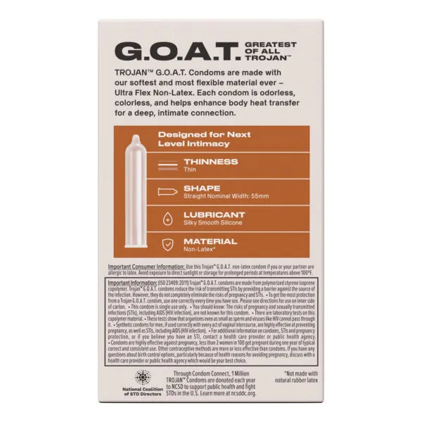 Trojan G.O.A.T. Non-Latex Condoms – Soft Flexible Condoms 10 Pack > Essentials > Condoms > Non-Latex