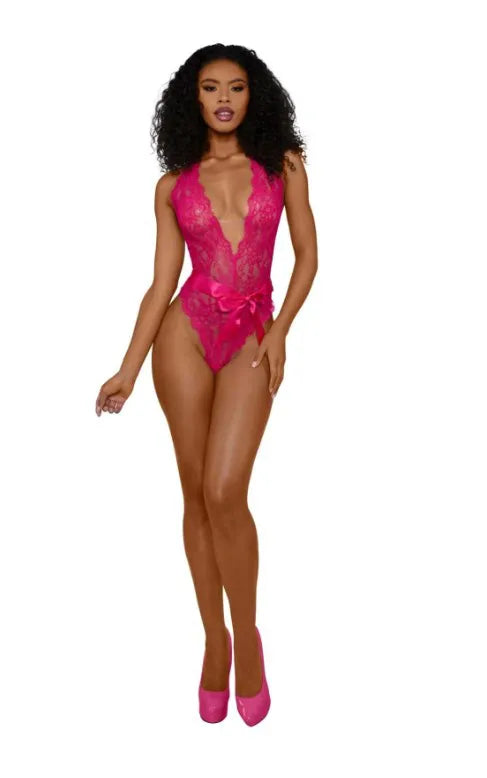 Tiana Lace Teddy With Satin Tie – Lingerie Pink S M > Clothes > Teddies