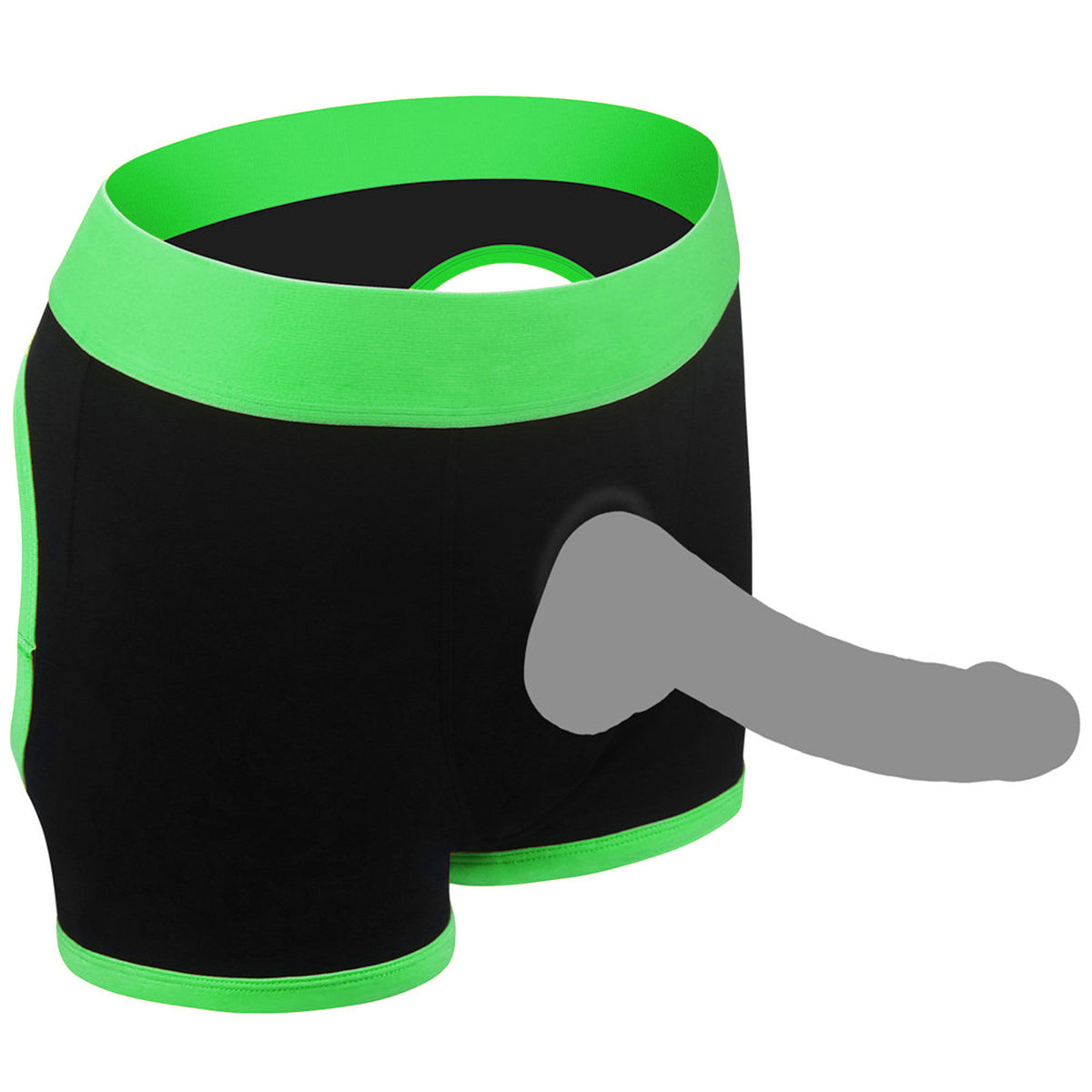 Strap-On Boxer Shorts (Black/Green XS/S) – Comfortable Strap-On Harness Underwear Black Small > Dildos > Strap On Harnesses