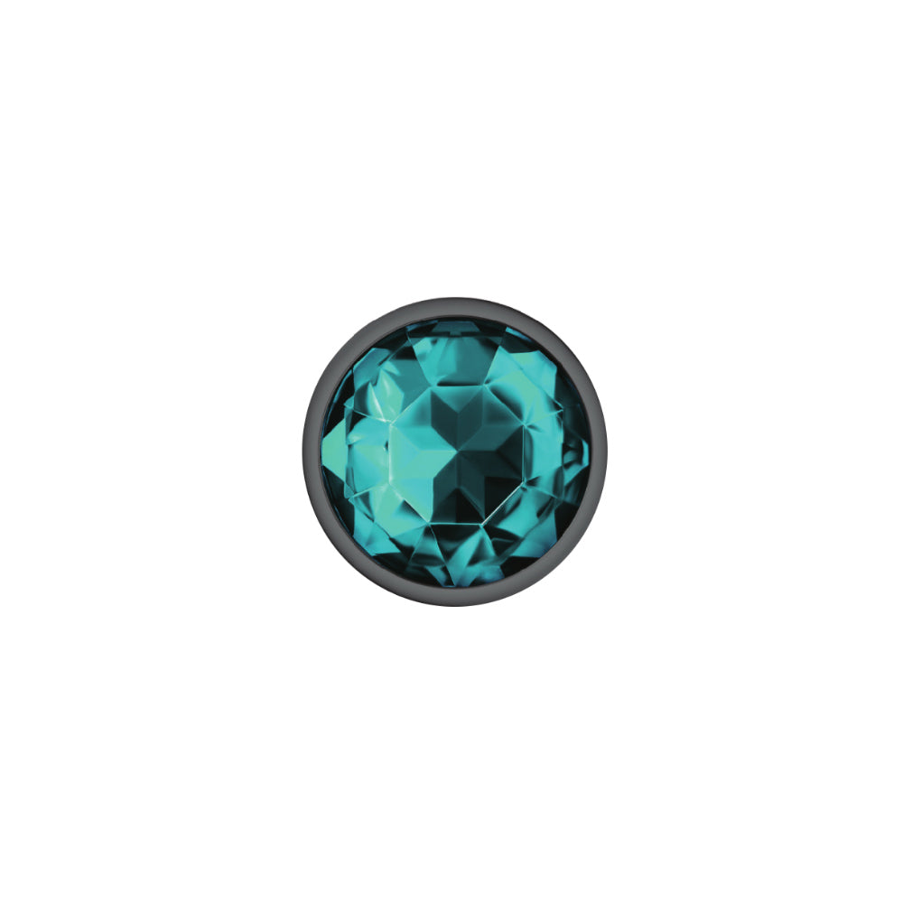 Cheeky Charms Gunmetal Round Butt Plug With Teal Jewel Small > Anal Range > Jewel Butt Plugs