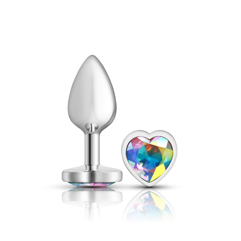 Cheeky Charms Silver Metal Butt Plug with Heart Clear Jewel Small Clear > Anal Range > Jewel Butt Plugs