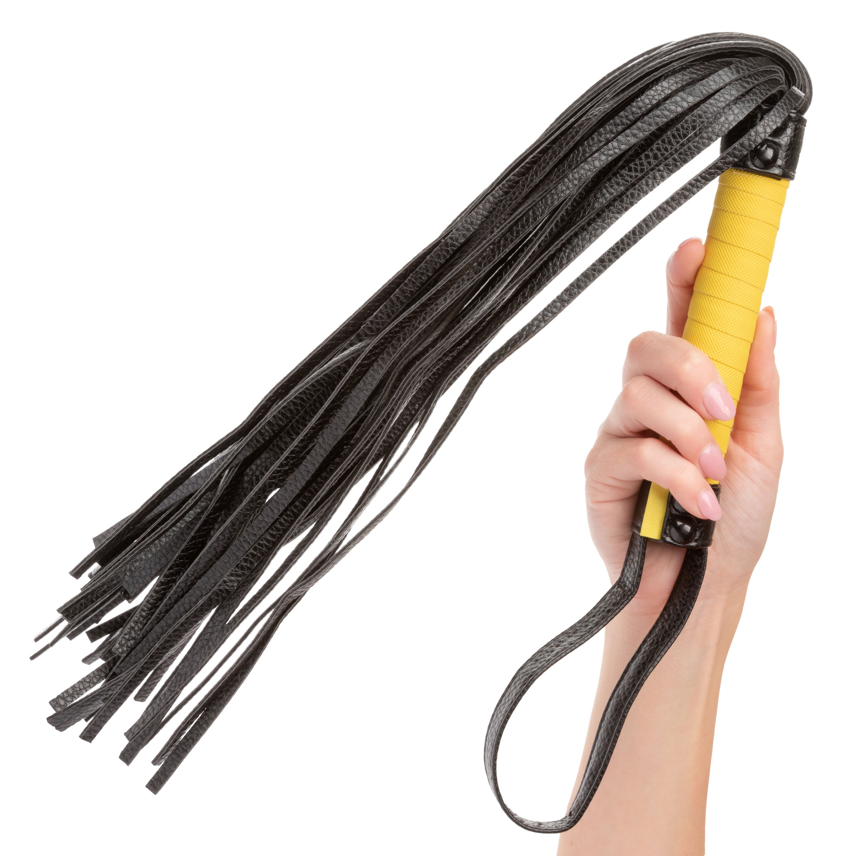 Boundless Flogger Vegan Leather BDSM Hand Whip with Textured Handle and Black Tassels Whips & Paddles