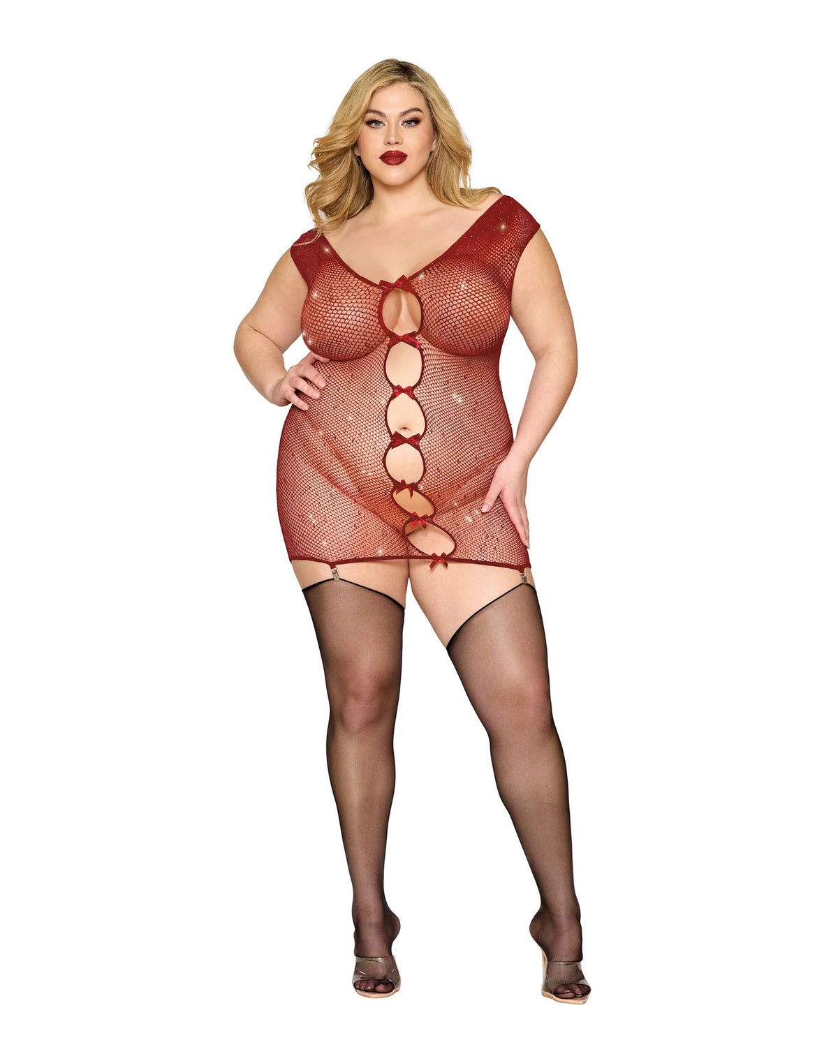 Red One Size Garter Slip Lingerie Nylon Spandex Queen Fit > Clothes > Plus Size Lingerie