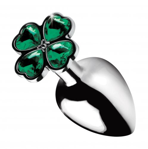 Lucky Clover Small 3.8 Inch Green Silicone Butt Plug with Gold Base > Anal Range > Jewel Butt Plugs