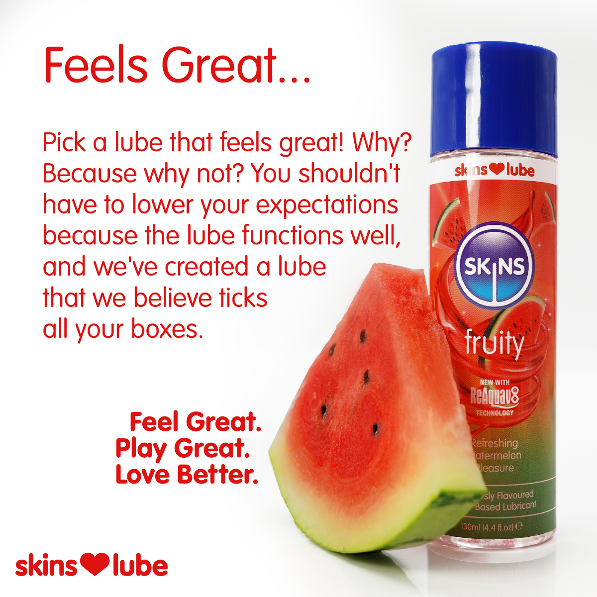 Skins Watermelon Water-Based Lubricant 4.4 Fl Oz Enhanced Oral Play Gel > Lube > Flavoured