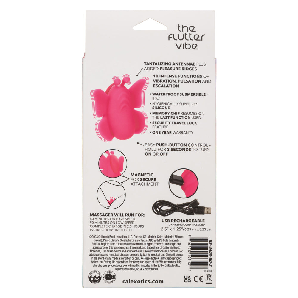 Neon Vibes The Flutter Vibe Pink Butterfly Panty Vibe with 10 Functions USB Rechargeable Silicone Waterproof Panty Vibrators