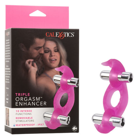 Silicone Triple Orgasm Erection Enhancer Pink Rechargeable Vibrator Cock Rings Vibrating