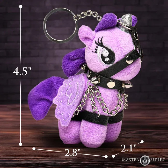 Raven Plum Bondage Pony Keychain – Polyester Plush Vegan Leather Accessory > Novelties > Keychains