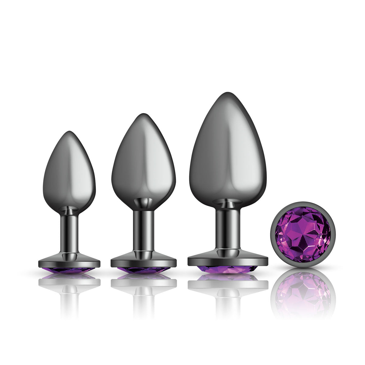Purple Round Gem Anal Trainer Kit with Small Medium Large Plugs Purple Butt Plugs