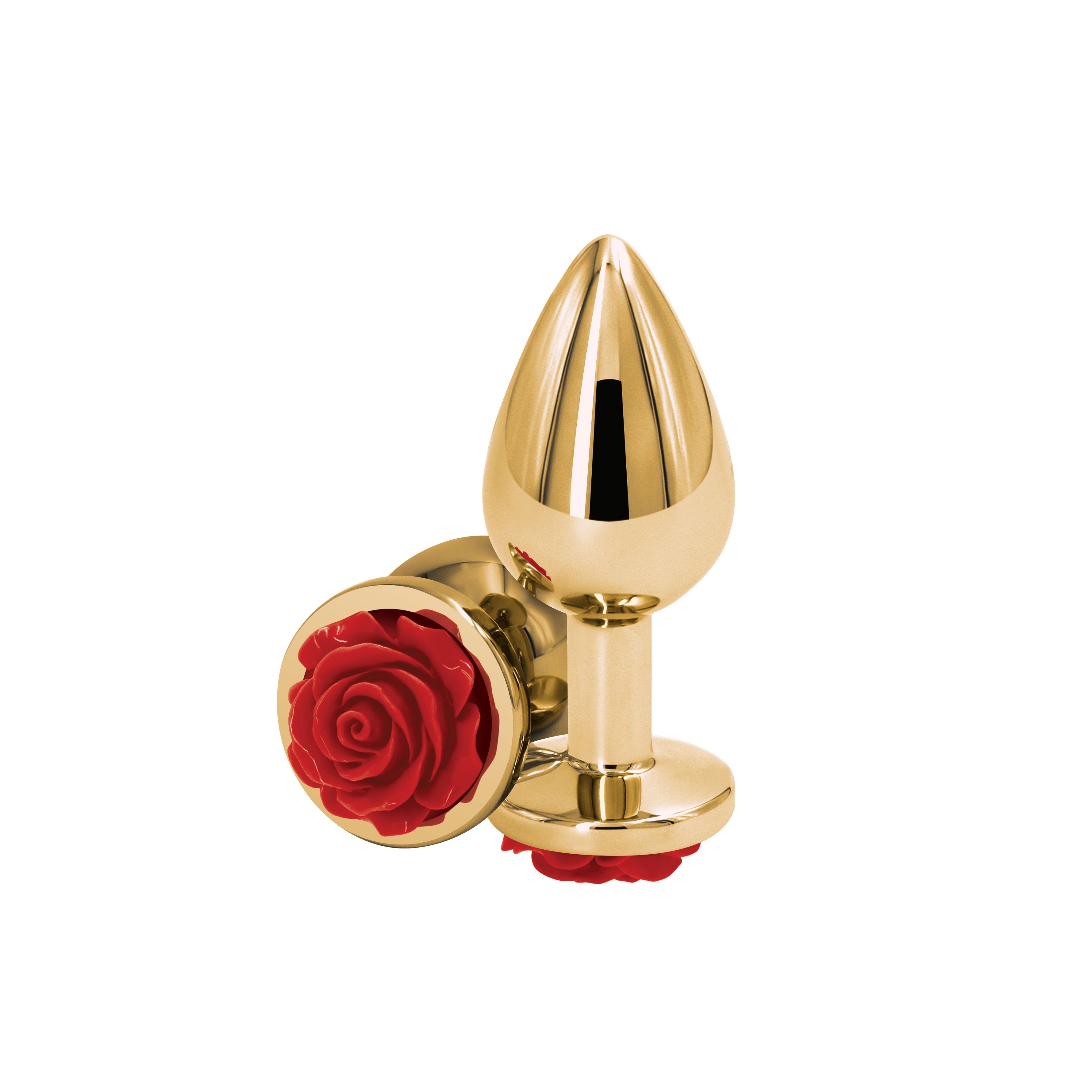 Rear Assets Rose Medium Gold 8.9 cm Metal Butt Plug with Rose Base > Anal Range > Jewel Butt Plugs