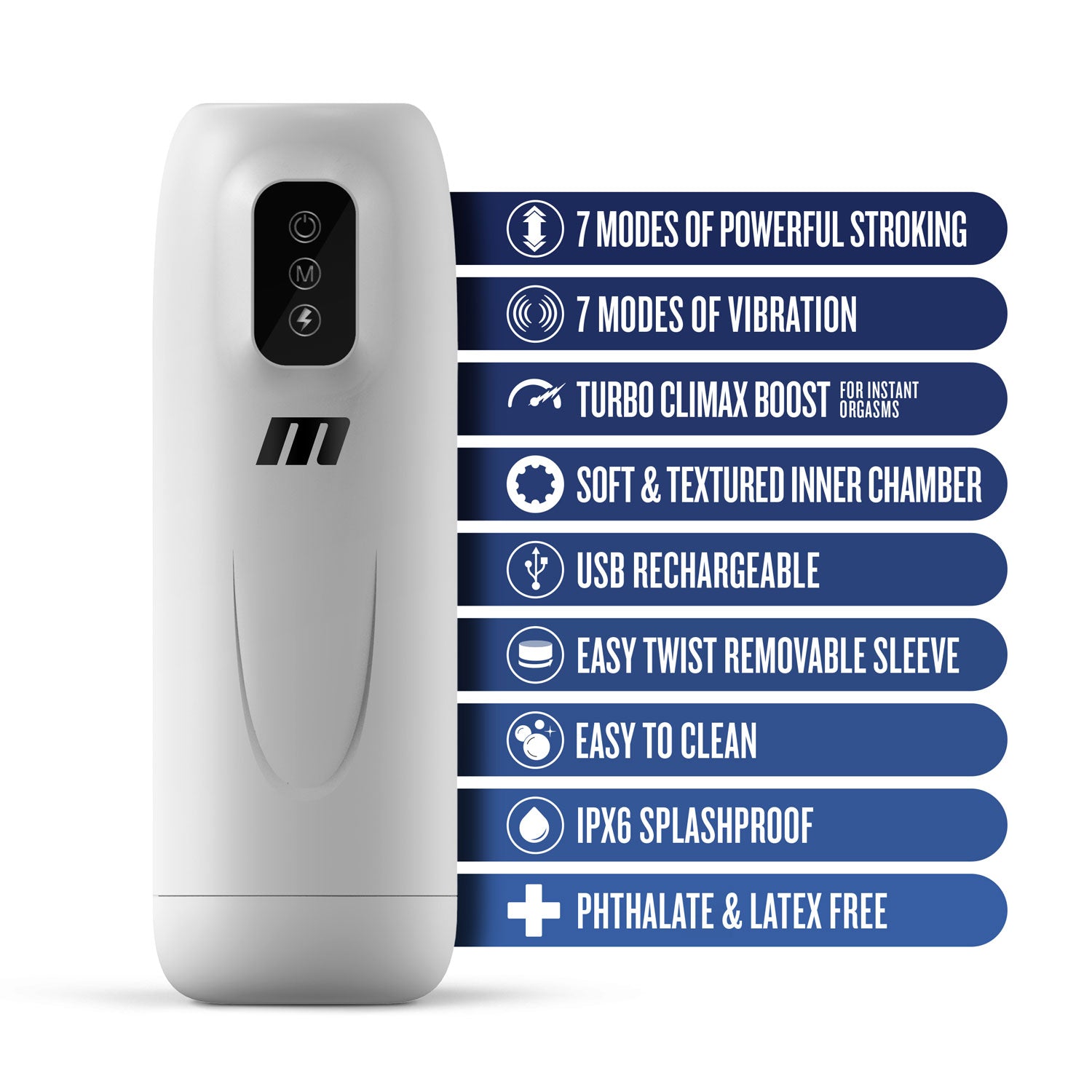 M for Men Robo-Bator White Vibrating Male Masturbator Toy Strokers - Auto