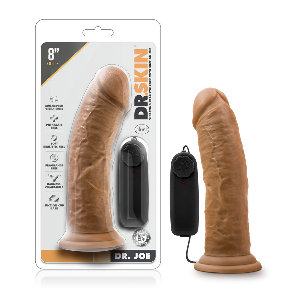 Dr Joe 8 Inch Realistic Vibrating Dildo with Suction Cup Mocha Brown DONGS Vibrating