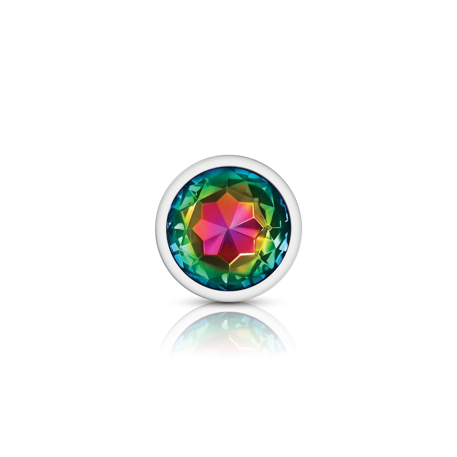 Cheeky Charms Silver Round Butt Plug with Rainbow Jewel Large > Anal Range > Jewel Butt Plugs