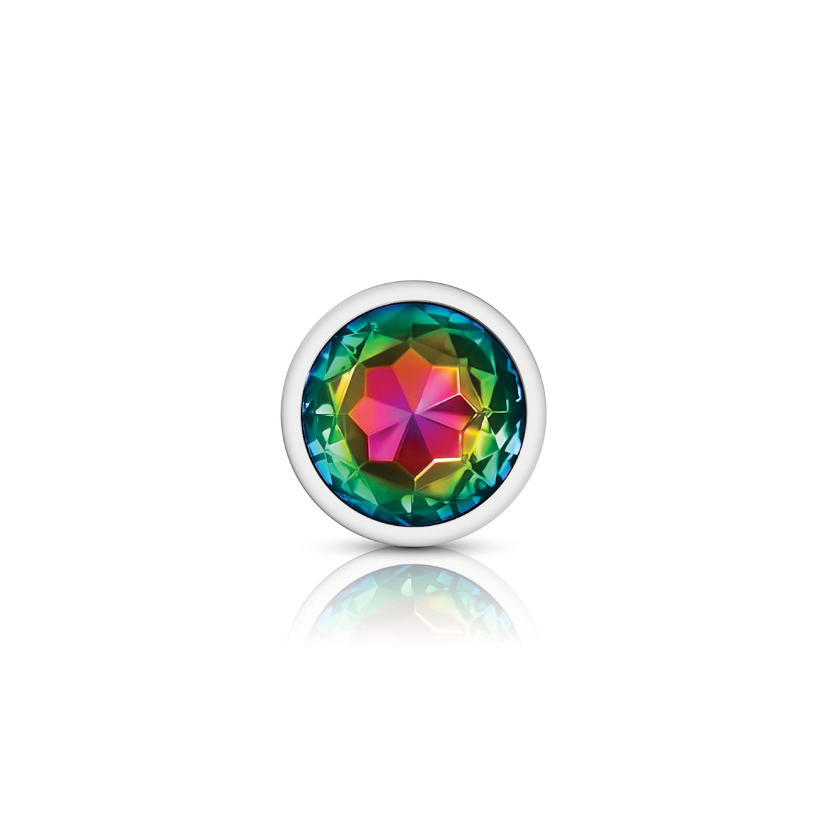Cheeky Charms Silver Round Butt Plug with Rainbow Jewel Large (9.12cm) > Anal Range > Jewel Butt Plugs